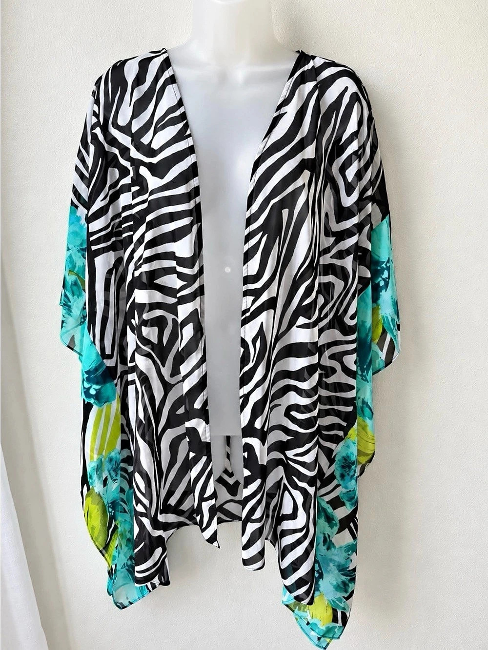 Dennis by Dennis Basso Zebra Floral Kimono Top XL Sheer Open Front